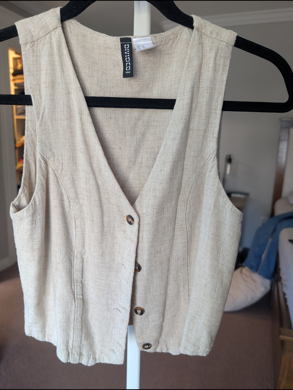 Divided Natural Beige Button-Front Tank Top